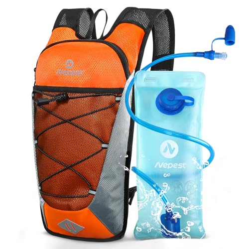 Nepest Hydration Backpack with 2L Water Bladder Water Back Pack, Black | 2L Water Bladder, Lightweight, Cycling, Hiking, Running, Biking, Bike - color: Orange