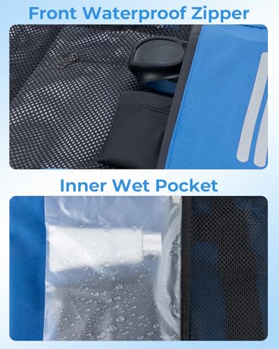 Swim Bag Mesh Drawstring Backpack with Shoe Compartment & Wet Pocket Waterproof Beach Backpack Pool Bag for Swimming, Gym, Travel and Workout Gear (Blue) - color: Blue