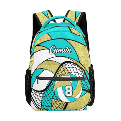 Sport Bag Volleyball Turquoise Gold Laptop Backpack Personalized Casual School Backpack for Women Men Gift - color: Volleyball Turquoise Gold