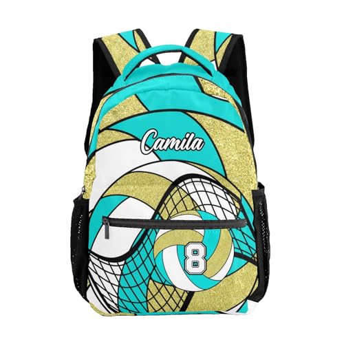 Sport Bag Volleyball Turquoise Gold Laptop Backpack Personalized Casual School Backpack for Women Men Gift - color: Volleyball Turquoise Gold