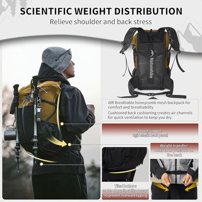 Naturehike Hiking Backpack, 30+5L Travel Backpack with Macromolecule Fabric, Hiking Daypack with AIR Backpack System for Women Men(EU brown) - color: Brown