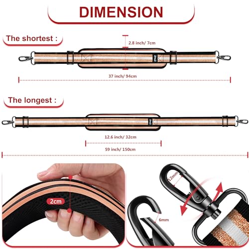 ZINMARK Shoulder Strap 59 inch, Extra-Thick Fixed Cushion Pad and Dual Clasps Universal Replacement Strap for Bags, Camera, Crossbody，Lawn mower -Black Gold Jacquard - color: Black Gold Jacquard