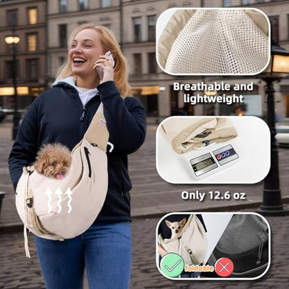 Dog Carrier Sling, Dog Carriers for Small Dogs Up to 20lbs, Beige - color: Beige