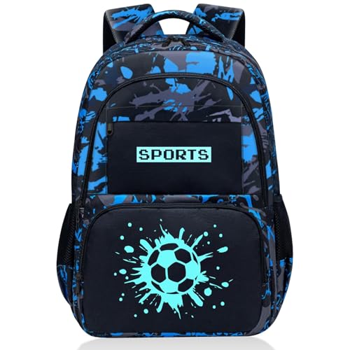 Glow in The Dark Backpack for Boys - Soccer Backpack for Kids Children Teens Elementary Middle School - 17″ Sports Bookbag Travel Back Pack for Age 6-18 - color: Sports-soccer001-backpack Only