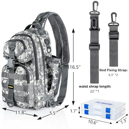 PLUSINNO Fishing Backpack Tackle Bag, Water-Resistant Backpack with Rod Holder, Ideal Gifts for Men - color: Acu Backpack With 4 Boxes
