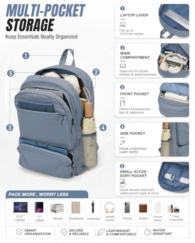 BJLFS Grey Backpack for School Women Girls, Waterproof Bookbag Cute High School Backpack for Men Teen Boys, Lightweight Travel College Backpack Mochilas Escolares para Casual Daypack Rucksack - color: A1-blue
