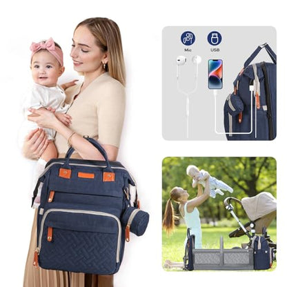 JOYCE Diaper Bag Backpack with Changing Pad, Water-Resistant, Large Blue | Portable changing pad, insulated bottle pockets, stroller straps, pacifier case, Multi-Compartment storage - color: Blue