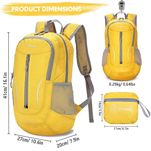 ZOMAKE Ultra Lightweight Packable Backpack 25L, Foldable Hiking Backpacks Water Resistant Small Folding Daypack for Travel(Yellow) - color: Yellow-b