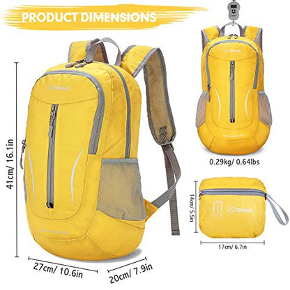 ZOMAKE Ultra Lightweight Packable Backpack 25L, Foldable Hiking Backpacks Water Resistant Small Folding Daypack for Travel(Yellow) - color: Yellow-b