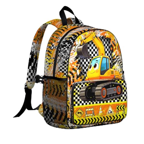 Toddler Backpack for Boys 4-6 – Excavator Construction Kids Backpack, Tough Preschool Kindergarten Daycare Bag with Padded Ergonomic Straps & Chest Buckle, Small Backpack for Kids Travel - color: Cute Excavator