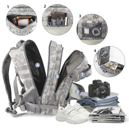 45L Grey Camo Military Tactical Backpack 3 Day Molle Assault Pack Large Army Bug Out Bag Rucksack Daypack for Men Outdoor Hiking Army Camping Hunting - color: Acu Camo