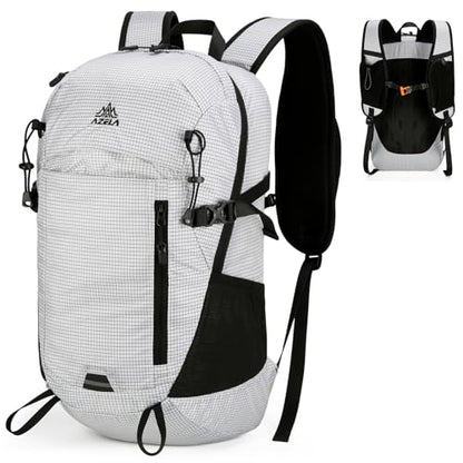 25L Small Nylon Waterproof Hiking Backpack with Phone Pouch for Men Women, Lightweight Hiking Daypack with Breathable EVA Back Support,White