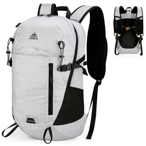 25L Small Nylon Waterproof Hiking Backpack with Phone Pouch for Men Women, Lightweight Hiking Daypack with Breathable EVA Back Support,White
