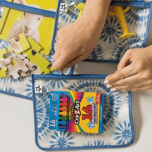 Tiny Twinkle Diaper Bag Organizing Pouches|3 Pack Mess-Proof Clear Front Travel Organizer Bags&TSA Approved Toiletry Bag Set for Baby and Mom Essentials - color: Blue Tie Dye