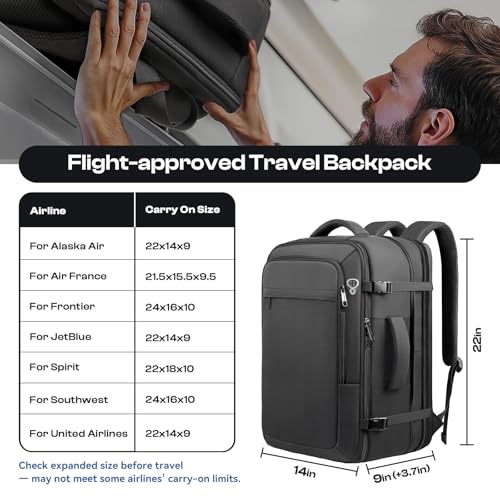Carry on Backpack, Extra Large 55L Travel Backpack TSA Approved, Expandable Laptop Bagpack with durability, Water Resistant Bag Compatible with 18.4 inch Laptops, Black - color: Black, size: 3X-Large