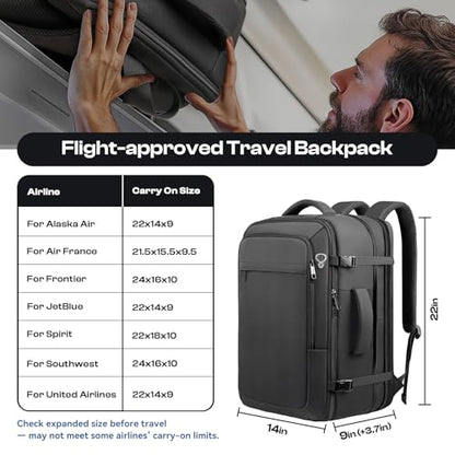 Carry on Backpack, Extra Large 55L Travel Backpack TSA Approved, Expandable Laptop Bagpack with durability, Water Resistant Bag Compatible with 18.4 inch Laptops, Black - color: Black, size: 3X-Large