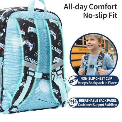 Kids Backpack for Boys - 17 Inch Insulated School Bag Ages 8-10 | Elementary Backpack for Grades 3-5, Fits Binder Laptop, Insulated Pocket, Reflective Strips, S-Curve Straps, Black Game - color: Black Game