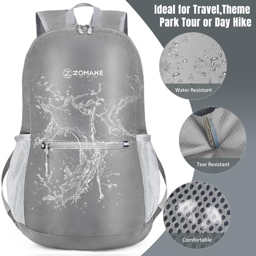 ZOMAKE Ultra Lightweight Hiking Backpack 20L, Packable Small Backpacks Water Resistant Daypack for Women Men(Silver Grey) - color: Silver Grey