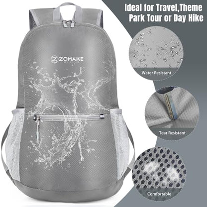 ZOMAKE Ultra Lightweight Hiking Backpack 20L, Packable Small Backpacks Water Resistant Daypack for Women Men(Silver Grey) - color: Silver Grey