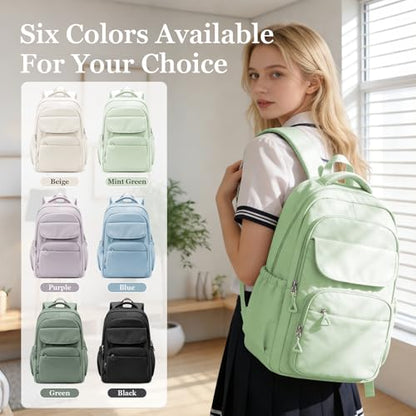 Cute School Backpack for Teens Girls Boys Waterproof School Bag Basic Backpack for College Students Multi Pocket Backpack Lightweight Casual Daypack Backpacks for Women Men（MintGreen） - color: Mintgreen