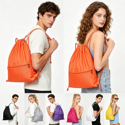 Drawstring Backpack Bag Sport Gym Sackpack-Large(Orange) - color: Orange