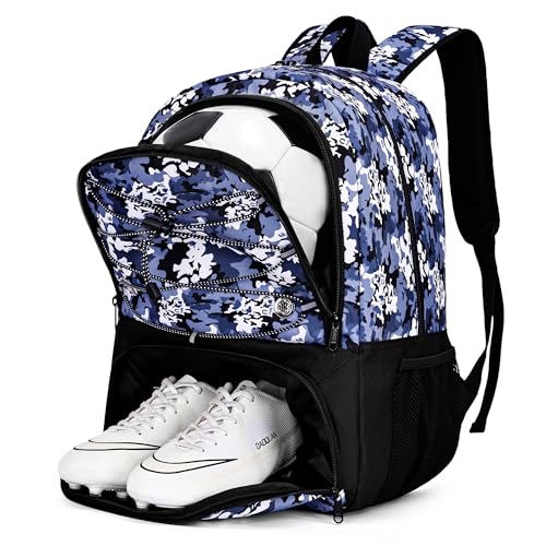 Hsmihair Youth Soccer Bag-Soccer Backpack&Backpack for Football Basketball,with Ball Compartment Separate Cleat Package - color: BlueCamo