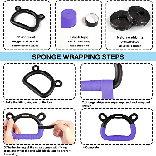 EXQ Home Kids Gymnastic Rings Pull up Rings for Chlidren Exercise,Indoor Gym Ring,Kids Gymnastics Rings with Adjustable Straps,Load Bearing 220lb(NO Bar) - color: Purple