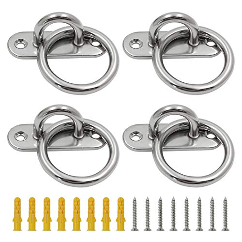 4Pcs M6 Ceiling Wall Mount Hook, Pad Eye Plate, Heavy Duty Anchor with Ring, 304 Stainless Steel, Great for Yoga Swings Hammocks/Boat Rigging/Marine Deck Hardware/Suspension Training Straps - size: M6 (Oval Pad Eye)