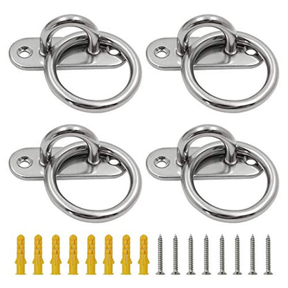 4Pcs M6 Ceiling Wall Mount Hook, Pad Eye Plate, Heavy Duty Anchor with Ring, 304 Stainless Steel, Great for Yoga Swings Hammocks/Boat Rigging/Marine Deck Hardware/Suspension Training Straps - size: M6 (Oval Pad Eye)