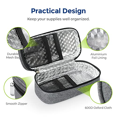 AUVON Insulin Cooler Travel Case with 2 x 160g Ice Packs, 10–11 Hour Cooling, Compact Insulated Diabetic Medication Bag Fits 3–4 Insulin Pens & Diabetic Supplies, 8.27 x 4.33 x 2.56 in, TSA-Friendly