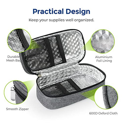 AUVON Insulin Cooler Travel Case with 2 x 160g Ice Packs, 10–11 Hour Cooling, Compact Insulated Diabetic Medication Bag Fits 3–4 Insulin Pens & Diabetic Supplies, 8.27 x 4.33 x 2.56 in, TSA-Friendly