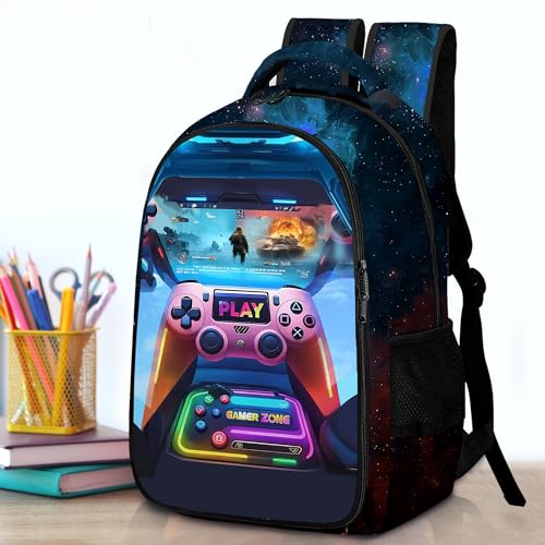 Boys Backpack with Lunch Box and Pencil Case, 3Pcs Gamer Backpack for Boys Teens, 17 Inch Large Capacity - color: Game-tkcz-5