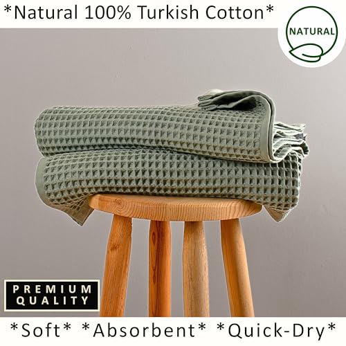 PÜSKÜL Natural 100% Turkish Cotton Waffle Bath Towels Set of 2-Piece | 32x63 inch Extra Large Absorbent Quick-Dry Lightweight Spa Towel | Luxury Sauna Accessories (Sage Green, Bath Towels - Pack of 2) - color: Sage Green