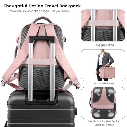 TANTOMI Travel Backpack for Women, Carry On Backpack with Wet-Dry Separation Compartment, TSA-Compliant Laptop Backpack, Personal Item Travel Bag with Anti-Theft Lock for Weekender (Pink) - color: 1-pink