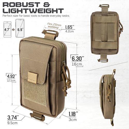 Tactical Backpack Accessories Pouch, Molle Accessories Shoulder Strap Attachment Pouches Utility EDC Phone Pouch Sport - color: Coyote Brown