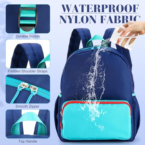 1 Piece Nylon Backpack Kids School Backpack for Toddler Girls Boys Plain Waterproof Preppy Bookbags Travel for Student (Navy and Peacock Blue) - color: Navy and Peacock Blue