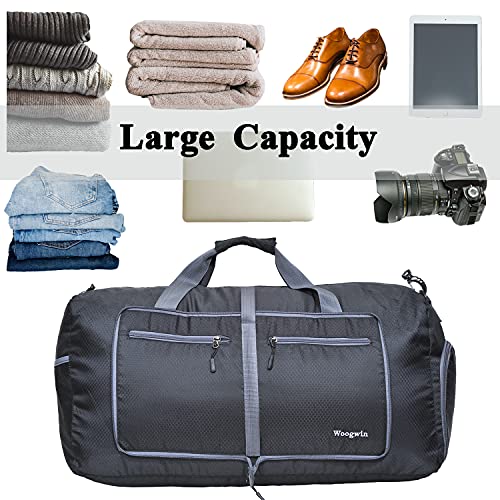 Woogwin Travel Duffel Bag Large Foldable Waterproof Overnight Bag for Beach Swim Bags Pool Sports Gym - color: 60L Black