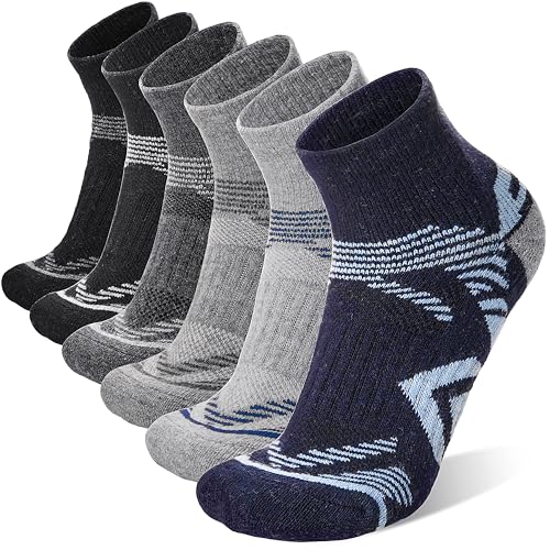 ANTSANG 6 Pairs Merino Wool Quarter Ankle Hiking Running Socks Compression Thermal Thick Cushion Socks for Women Men - color: Gray-blue Series, size: Medium