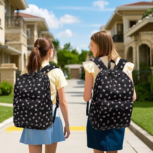 LEDAOU Backpack for Girls School Bag Kids Bookbag Teen Backpack Set Daypack with Lunch Bag and Pencil Case | Kids - color: Black-bow Tie