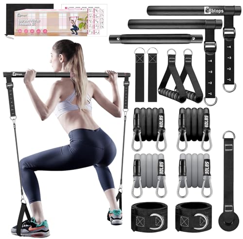Bbtops Pilates Bar Kit with Resistance Bands,Pilates Bar with Stackable Bands Workout Equipment for Legs,Hip,Waist and Arm,Exercise Fitness Equipment for Women & Men Home Gym Yoga Pilates - color: Matte Black