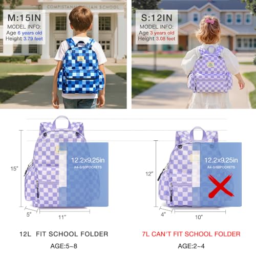 STEAMEDBUN Kids Backpack for Boys Girls 5-8, 15inch Girls Boys Backpacks Kindergarten - color: Light Purple Checkerboard, size: SMALL-15"H(fit folder)