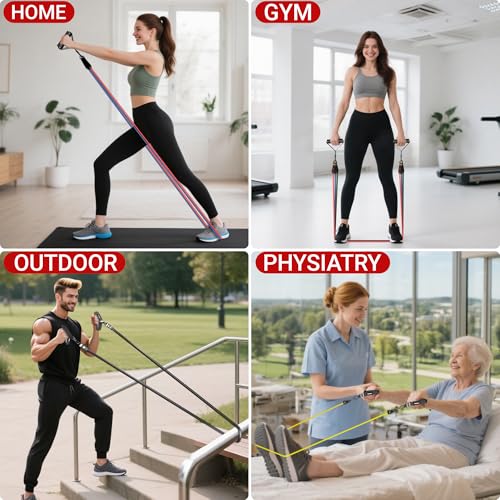 Readaeer Resistance Bands, Exercise Bands for Working Out, Work Out Bands with Handles for Men and Women for Indoor and Outdoor Sports