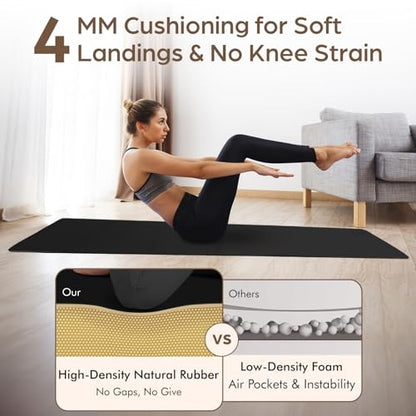 ORW Non Slip Hot Yoga Mat with Carrying Strap - Grip Surface & Natural Rubber Base, REACH Tested, Home & Studio Practice - color: Black PU Rubber Mat 72x26