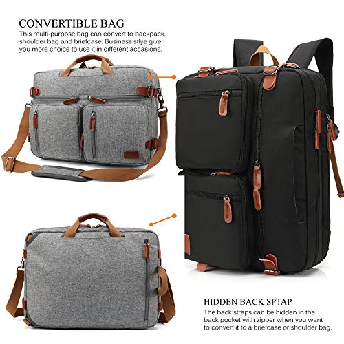 CoolBELL Convertible Backpack Messenger Shoulder bag Laptop Case Handbag Business Briefcase Multi-functional Travel Rucksack Fits 15.6 Inch Laptop For Men/Women (Grey) - color: Grey, size: 15.6 Inches