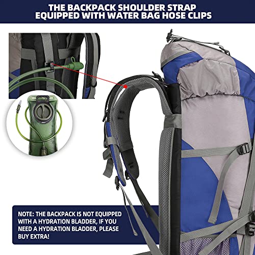 King'sGuard 70L Hiking Backpack with Rain Cover Lightweight Waterproof Travel Camping Backpack Large Backpacking Pack - color: Deepblue