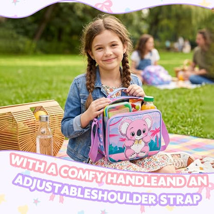 Meetbelify Kids School Backpacks for Girls Boys Backpack with Lunch Bag for Elmentary Students - color: 01 Koala Purple