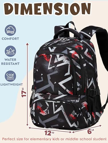 BLUEFAIRY Kids Backpacks for Boys Girls 17 Inch Elementary Primary Middle School Bookbags with Laptop Compartment Back to School Bags for Childs Age 6-8 Mochilas Escolares para Niños Niñas Dark Black - color: Dark Black