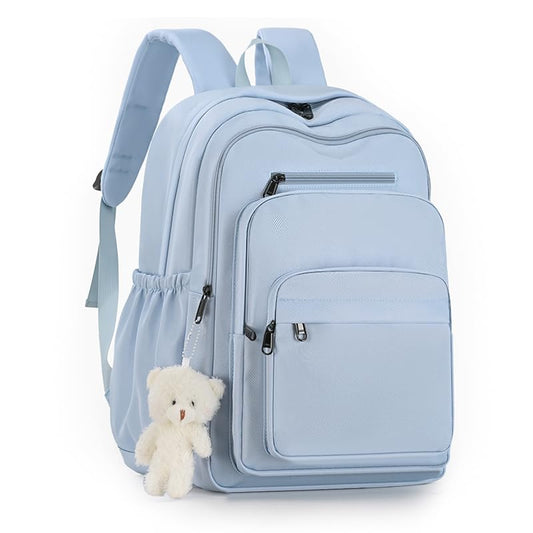 JARKJARD Cute School Backpack for Kids Teen Girls Aesthetic Lightweight Large Capacity Bookbag College Students School Bag Casual Travel Solid Color Daypack（Blue） - color: Blue