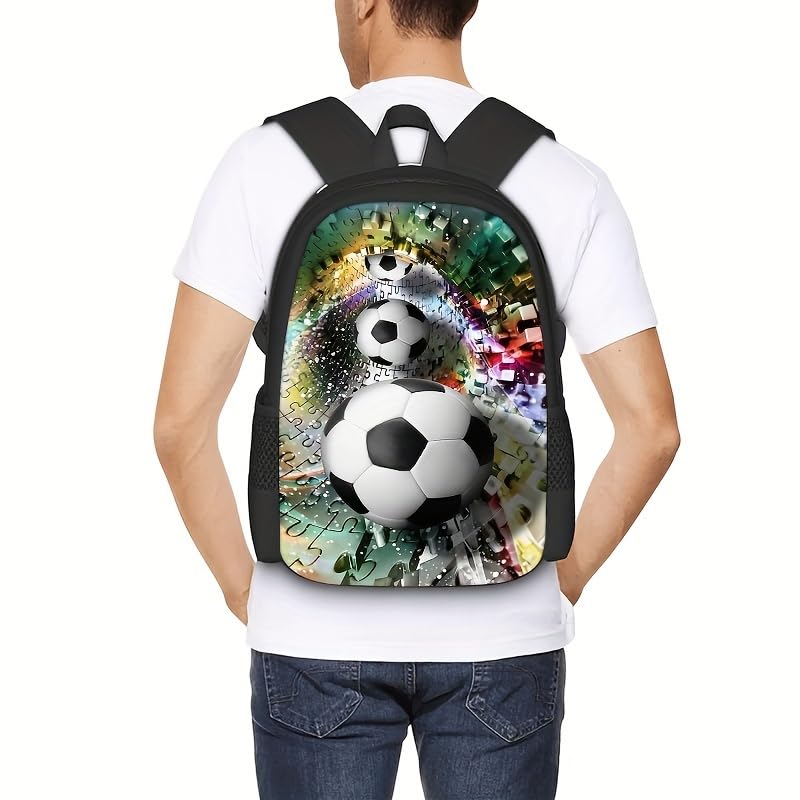 3PCS Soccer Backpack Set, 16" Lightweight Football Daypack, Soccer Ball Print Casual Laptop Backpack for Travel Camping Work (style-5) - color: Style-5