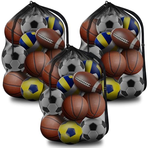 BROTOU Extra Large Sports Ball Bag Mesh, Basketball Bags Team Balls, Adjustable Shoulder Strap, Ball Bags for Holding Soccer, Football, Volleyball, Swimming Gear (30” x 40”) - color: 3PCS
